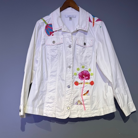 Croft & Barrow White and Pink Jean Jacket Classic Design - Picture 1 of 10